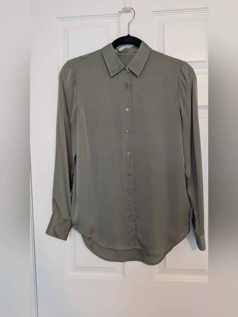 Quince silk Moss Green Button-Up Shirt